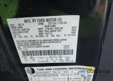 2014 Ford F-150 Xlt из США, поврежденный, VIN 1FTFW1CT2EKF35489